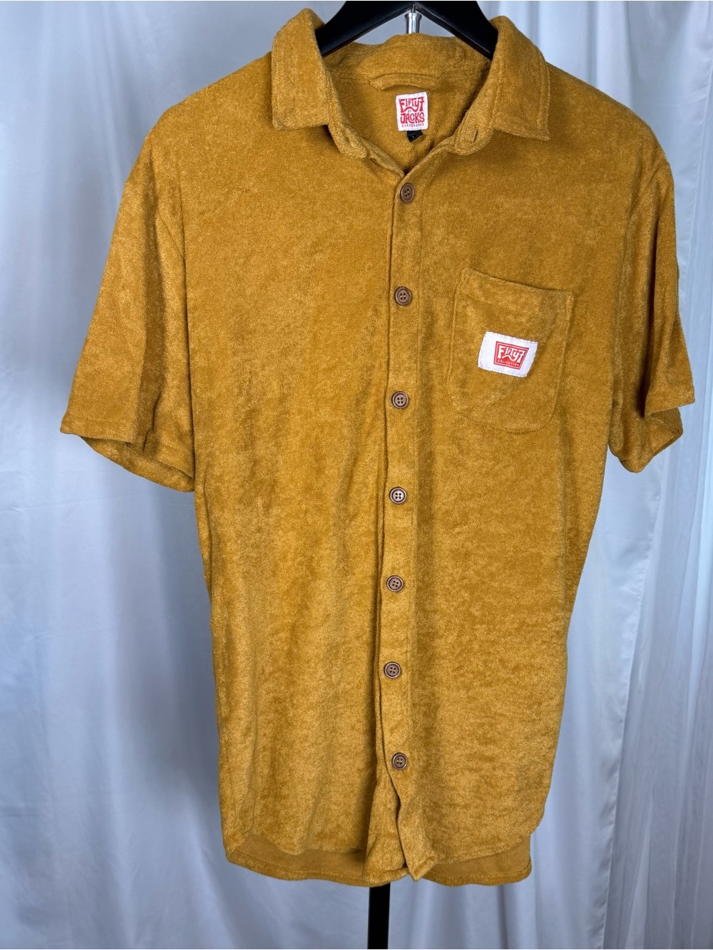 Fifty7 Jacks Men’s Terry Cloth Button Down Shirt Mustard Brown Size M